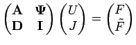 $\displaystyle \begin{pmatrix}
\mathbf{A} & \boldsymbol{\Psi} \\
\mathbf{D} & \...
...egin{pmatrix}
U  J
\end{pmatrix}=
\begin{pmatrix}
F  \tilde F
\end{pmatrix}$