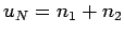 $ u_N = n_1 + n_2$